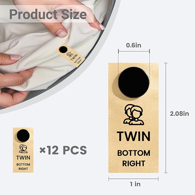 SheetSnaps Twin Bed Sheet Tags – 12-Pack Snap-On Salmon Color Labels – Easy Sheet Orientation & Linen Closet Sorting – Washable, Durable Twin Size Sheet Markers