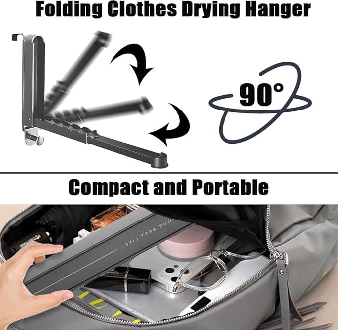 Over The Door Hanger Hooks for Clothes Small Portable Storage Hooks, Over The Door Clothes Drying Rack for Laundry Heavy Duty Foldable Clothes Organizer Coat Towels Hanging Rack
