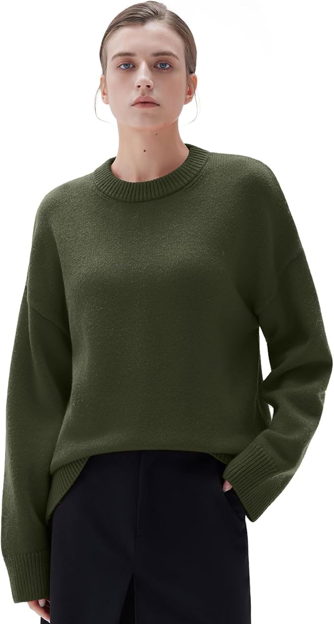 SUUKSESS Women Cashmere Blend Oversized Crew Neck Long Sleeve Pullover Sweaters