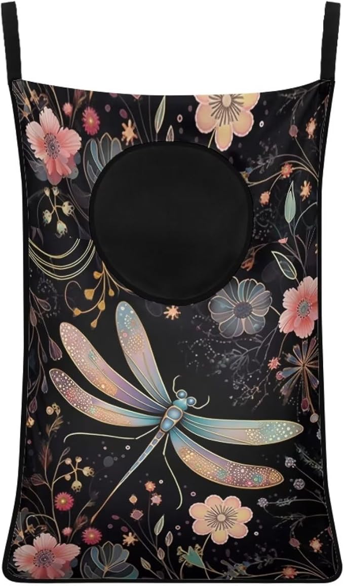 ZFRXIGN Dragonfly Over The Door Laundry Hamper Boho Flower Hanging Laundry Bag Large Laundry Basket for Bedroom Dirty Clothes Hamper Space Saving Home Room Storage Organizers