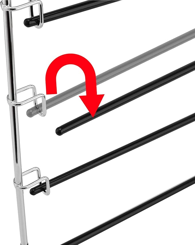 JAPCHET 6 Pack Non Slip Space Saving Pants Hangers - 5 Layers Stainless Steel Swing Arm Clothing Hangers Closet Organizer for Scarfs, Trousers, Ties, Black
