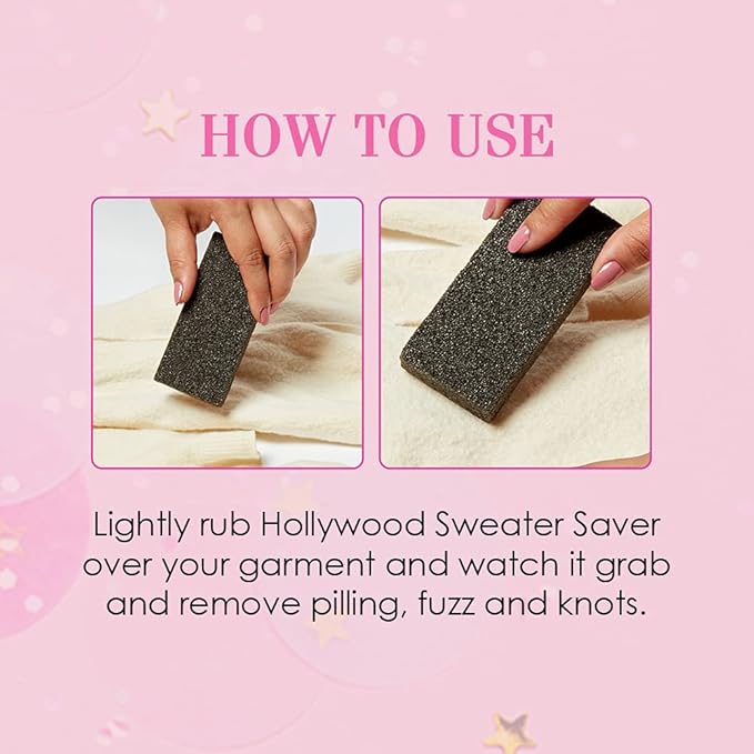 Hollywood Fashion Secrets Sweater Pill Remover Stone – Sweater Stone for Pills and Fuzz Remover, Fabric Lint Shaver Alternative for Sweaters, Coats & Clothes, 2 Pack
