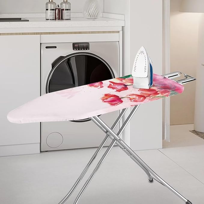 Flashideas Red Floral Ironing Board Cover with Elastic Edge Non Stick Scorch Stain Resistant Cover Heavy Duty Iron Pad Covers Standard Boards with Hook and Loop Fastener Strap
