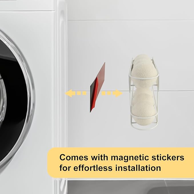 Magnetic Dryer Ball Holder for Laundry Room, Wool Dryer Ball Container, White Laundry Ball Basket, Wool Dryer Ball Container, Dryer Ball Organizer for Washing Machine Side Storage (No Balls)
