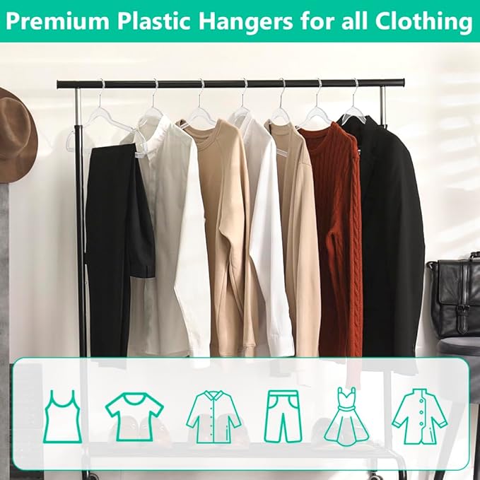 10 Pack Clear Plastic Hangers, 16.1 Inch Heavy Duty Clothes Hangers, Space Saving Clear Acrylic Hanger with 360 Degree Swivel Hook and Notches, Coat Hanger for Clothes Shirts Dresses