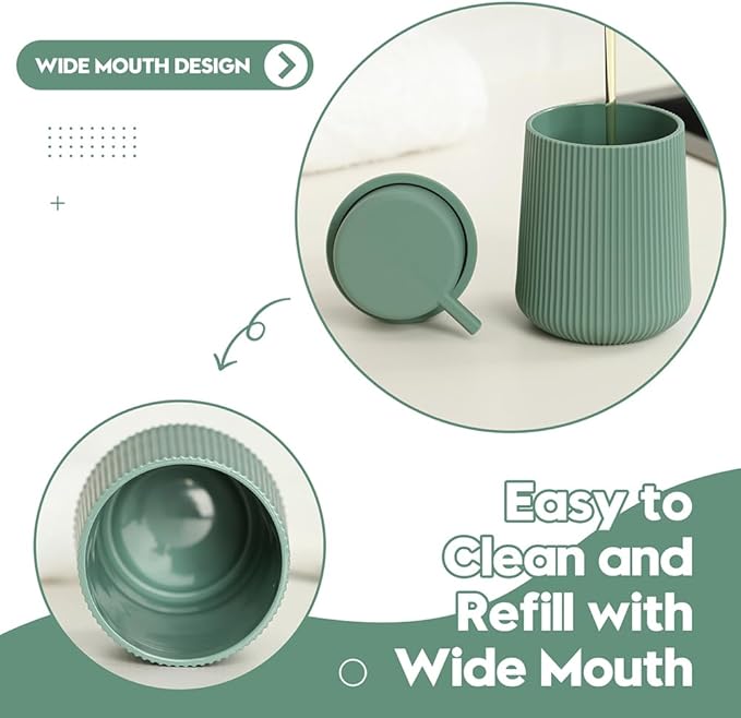 Striped Liquid Hand Soap Dispenser with Leak-Proof Pump for Bathroom and Kitchen Countertop 11oz Sage Green