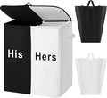 154L Large Double Laundry Hamper with Lid and Removable Bags Laundry Basket 2 Section Collapsible Dirty Clothes Hamper for Bathroom Bedroom for Husband&Wife Parents or Couple(His Hers)