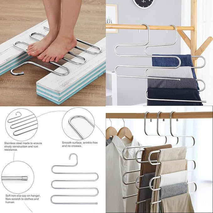 Magik 2-4 Pcs Trouser Pants Hanger Non-Slip S-Shape 5-Layer Rack Closet Space Saver (2)