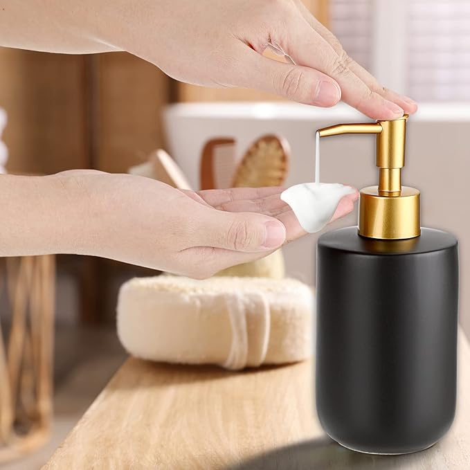 Sumnacon Soap Dispenser Bathroom Ceramic Hand Soap Dispenser with Pump, Elegant Dish Soap Dispensers for Kitchen Decorative Black Hand Dispenser for Kichen Sink Bathroom Countertop
