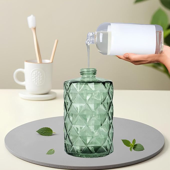 Green Soap Dispenser, 12oz Black Pump Green Glass Soap Dispenser, Refillable Hand Liquid Dispenser Set, Lotion Dish Dispenser for Modern Home Decor, Bathroom, Kitchen Countertop(2 Pack)