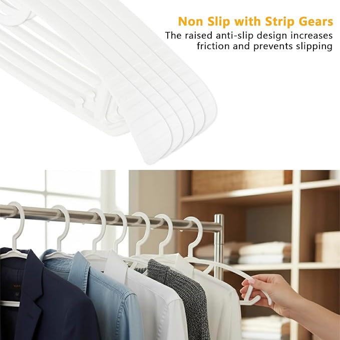 Suit Hangers 20 Pack - No Shoulder Bump Heavy-Duty ABS Plastic Sturdy Hanger with Wide Shoulder for Jackets, Coats, Blazers, Anti-Slip Dual Hooks for Ties, Dresses, Heavy Sweaters (White)
