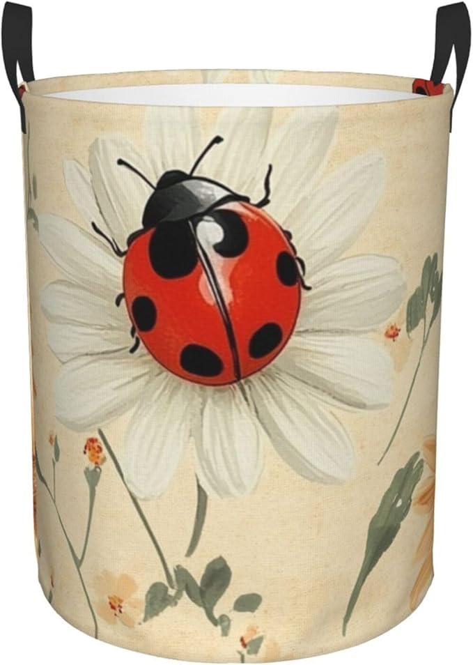 Ladybug And Flower Print Laundry Basket For Storage Bins Gift Baskets Bedroom Clothes Hamper