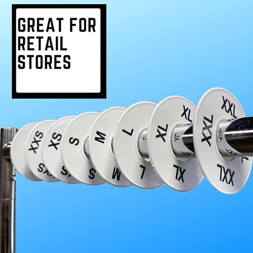 discount sizing- Round Clothing Dividers Size Hanger Rack Dividing 40 Pack (XS-XXL) - Great for Retail, Boutiques, Personal Closet Storage & Organization (White)