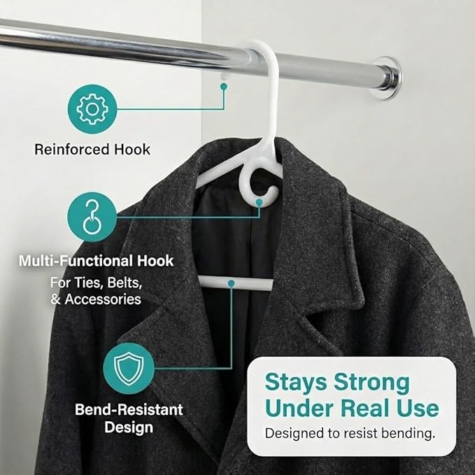 DEILSY™ White Plastic Hangers - White Super Heavy Duty Clothes Hanger, Thick Strong Standard Closet Plastic Hangers with Hook for Scarves and Belts - Pack of 30