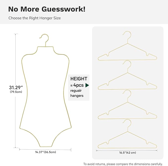 Body Shape Swimsuit Bikini Hanger Wire Display Hangers for Lingerie Bathing Suits Swimwear Clothes Coat (20, Gold)