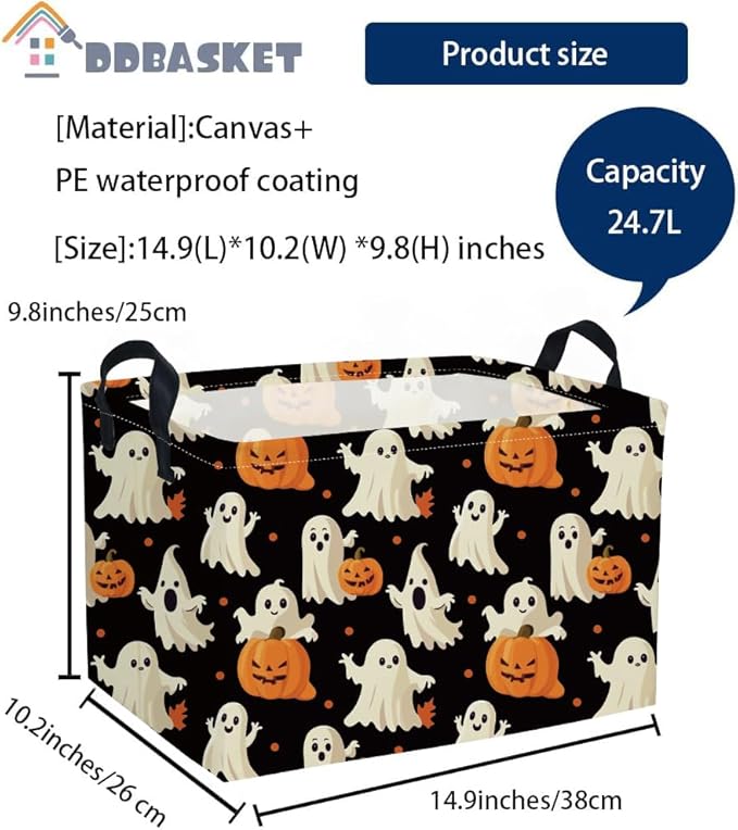 Rectangular Halloween Basket Pumpkin Baskets Trick or Treat Basket Rectangular Organizer Box Room Decor for Halloweens Parties(Black Halloween)