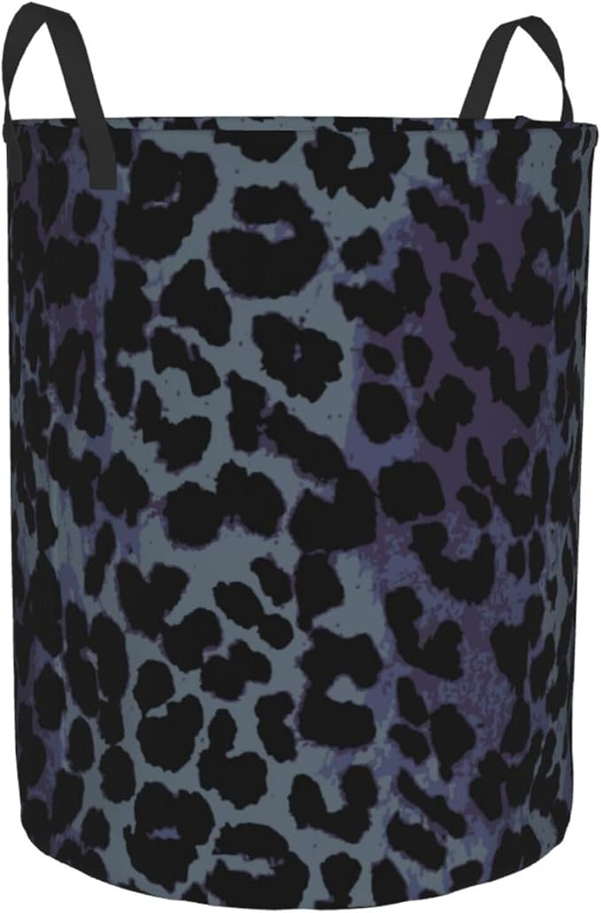 Black Grey Leopard Round Laundry Hamper Storage Basket Toys Clothes Organizer Bin For Home Bathroom Bedroom Dorm Nursery, 62l