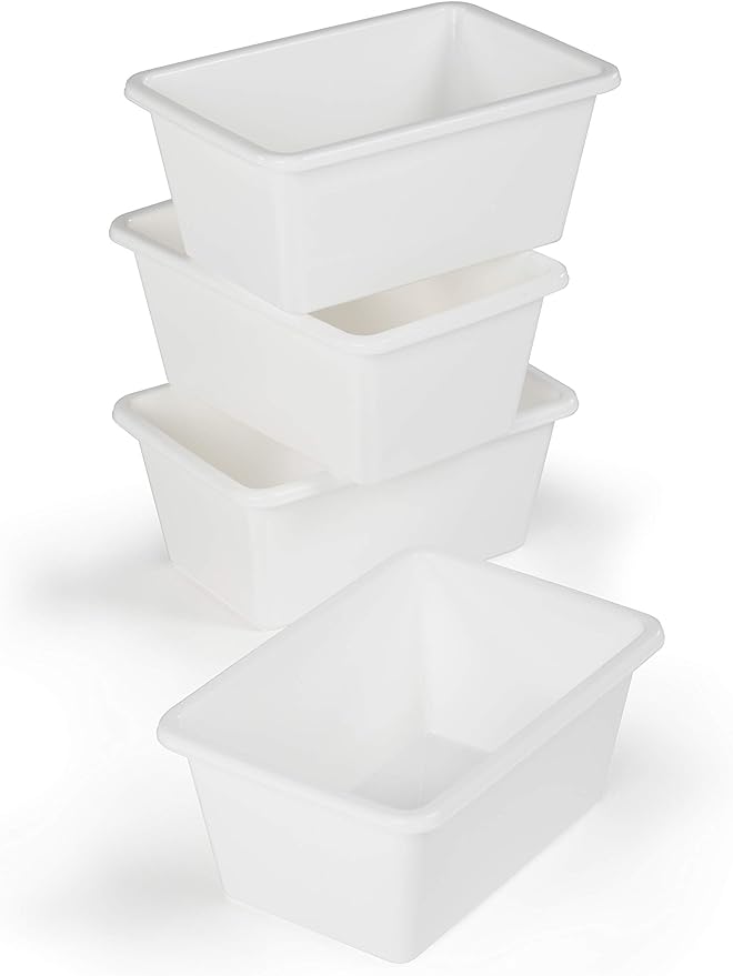 Humble Crew Toy Storage Bins for Kids, Set of 4, White, Small - Sturdy, Colorful Plastic Storage Bins for Classroom, Playroom, Nursery, and More - Premium Toddlers Toy Organizer Bins