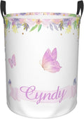 Personalized Laundry Basket for Nursery, Custom Nursery Laundry Hamper with Name, Customize Baby Clothes Circular Hamper for Boys Girls Room Decor, Butterfly Floral