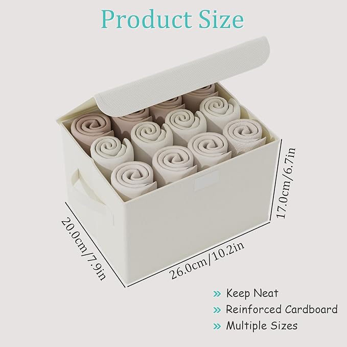 Fabric Storage Bin with Lid, Closet Boxes with Cover, Collapsible Stackable Organizer Basket with 2 Handles, for Home and Bedroom, 2 Pack, Beige, 10.2 x 7.9 x 6.7 In, XSNY12BES-2