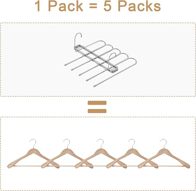 Pants Hangers Space Saving,Closet Hangers 5 Layers 2 Uses Multi Functional Pants Rack,Metal Heavy Duty Wardrobe Organizer Racks for Clothes Trousers Scarves Ties (Silver)