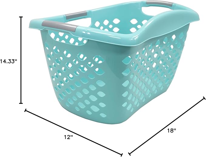 (2 Pack) 1.8 Bushel Hip Hugger Laundry Basket, Teal Flexible Plastic Hamper - Easy 1-Hand Carry(Home/Laundry Room)