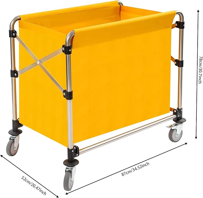 Commercial Laundry Cart with Wheels, 440lbs Folding Laundry Cart, Rolling Laundry Basket with Oxford Cloth Hamper, 34.25 * 20.47 * 30.7in for Home, Dorm, Hotel, and Commercial Use (Yellow)