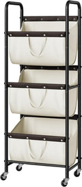 GRANNY SAYS 3 Tie Laundry Sorter, Laundry Basket with Wheels, Laundry Room Organization and Storage, 3 Section Rolling Laundry Cart for Dorm, Bathroom, Bedroom, Closet, Beige