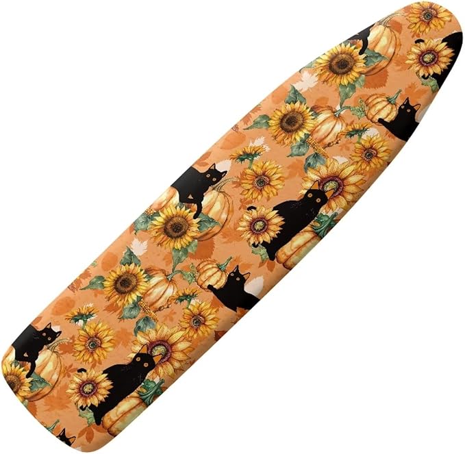 GLENLCWE Sunflower Cat Pumpkin Iron Board Cover with Padding Standard Size Cute Cat Ironing Board Cover with Elastic Edges Autumn Ironing Board Cover and Pad 15x54