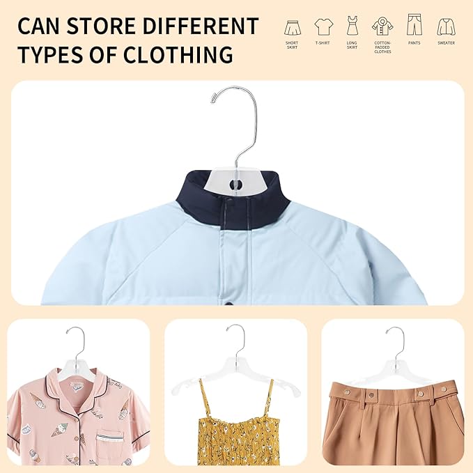 Clear Plastic Kids Hangers – 14 Inch Size, Pack of 20 – Lightweight Space-Saving Hangers for Shirts, Tops & Jackets – Durable Closet Organizers for Children’s Clothing