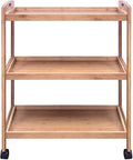 Bamboo Kitchen Storage Rolling Shelf with Wheels, 3 Tier Island Bar Cart, Microwave Oven Serving Organizer for Home, Dining Room, Laundry Room with Lockable Castors