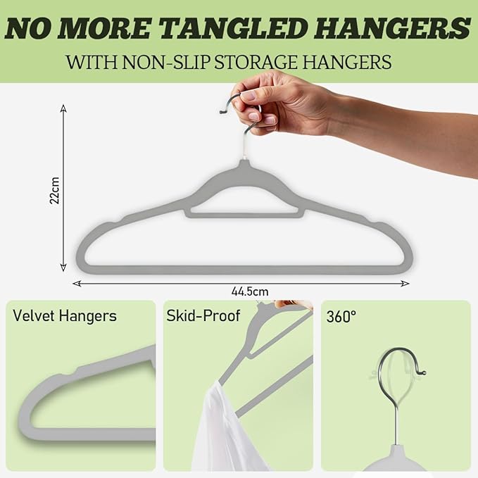 Velvet Hangers 30 Pack Felt Hangers Ultra Thin Non Slip Suit Adult Clothes Hangers 360° Swivel Hook Hanger Velvet Shoulder Notches for Closet Space Saving (Gray Velvet)