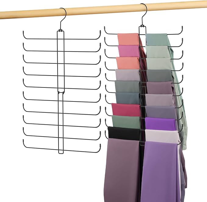 2 Pack Leggings Hangers for Closet, Metal Yoga Pant Legging Organizer Holds 40 Leggings, 360° Rotating Space Saving Hanging Closet Organizers and Storage, Black