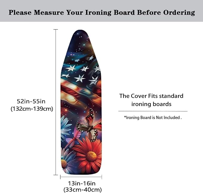 Butterfly 15x54 Ironing Board Cover USA Flag Elastic Edge Applicable Standard Size Iron Board Cover Comfortable Replacement
