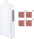 1 Set 40'' x 24'' x 6'' Short Cotton Garment Bags for Hanging Clothes and Storage, 4 Cedar Blocks for Fresh Smell and Moth Protection, Breathable Covers for Closet Suits Fur Coats Sweaters