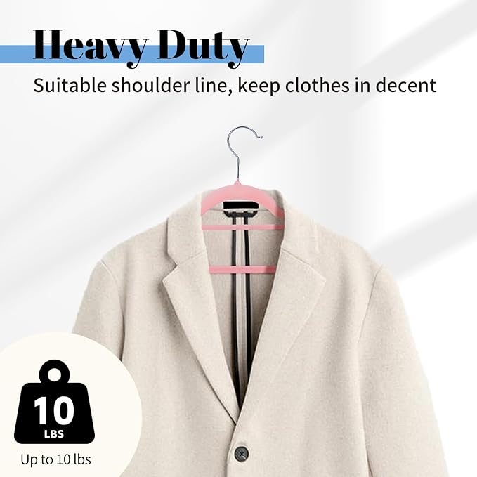 Smartor Pink Velvet Hangers 20 Pack, Space Saving Clothes Hanger with Tie Bar, Non-Slip Felt Hangers with Shoulder Notches, Heavy Duty Suit Hanger for Coat, Shirt, Pants, Dress