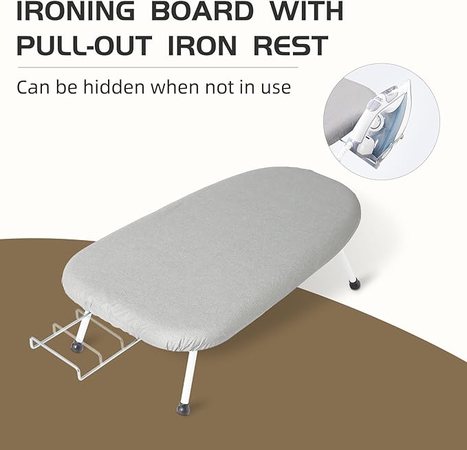 Mini Ironing Board Tabletop Ironing Board Compact Foldable Iron Board Thick Steel Tube with Heat Resistant Covers, Iron Rest for Dorms, Apartment and Travel (Grey)