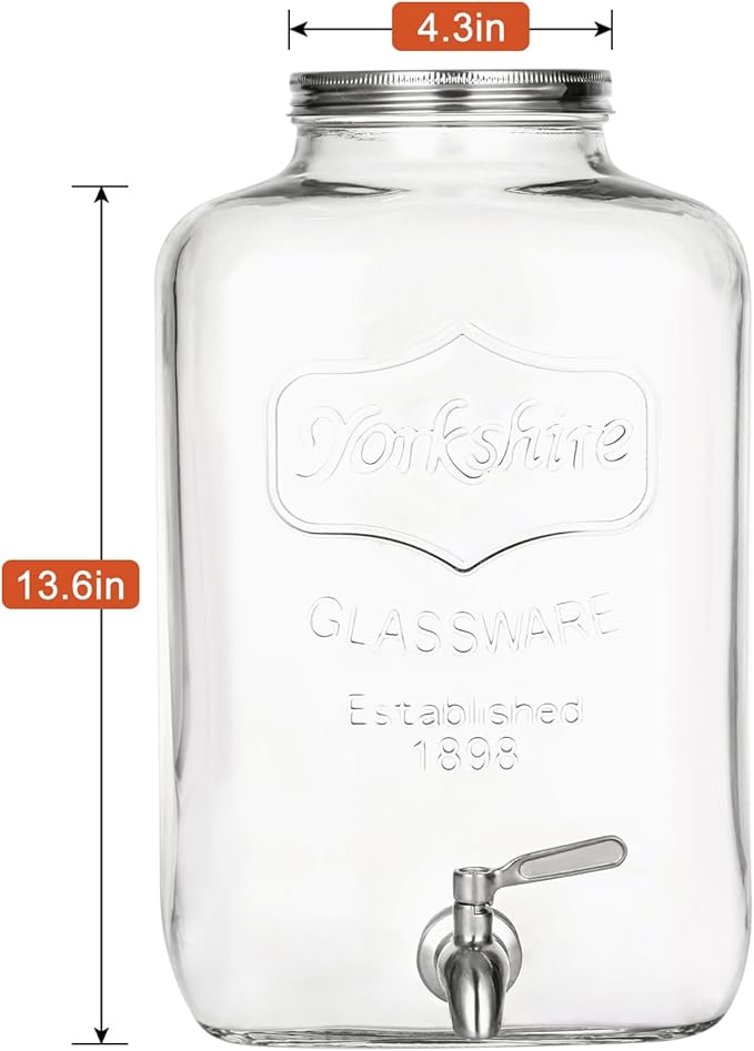 2 Gallon Glass Drink Dispenser - Stainless Steel Leakproof Spigot and Lid, Beverage Glass Drink Dispensers for Parties, Water Beverage Dispenser Liquid Laundry Detergent Dispenser