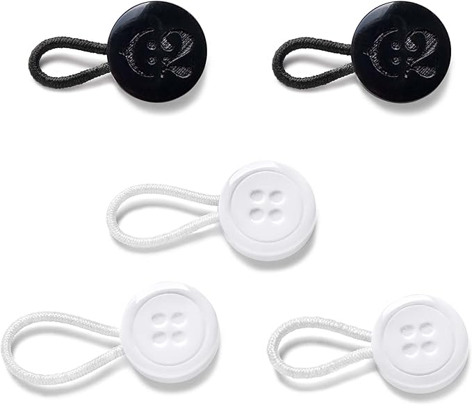C2 Elastic Shirt Collar Extenders - 5 Pack Neck Button Expander - Non-Metal Button Extender Dress Shirt - Black and White