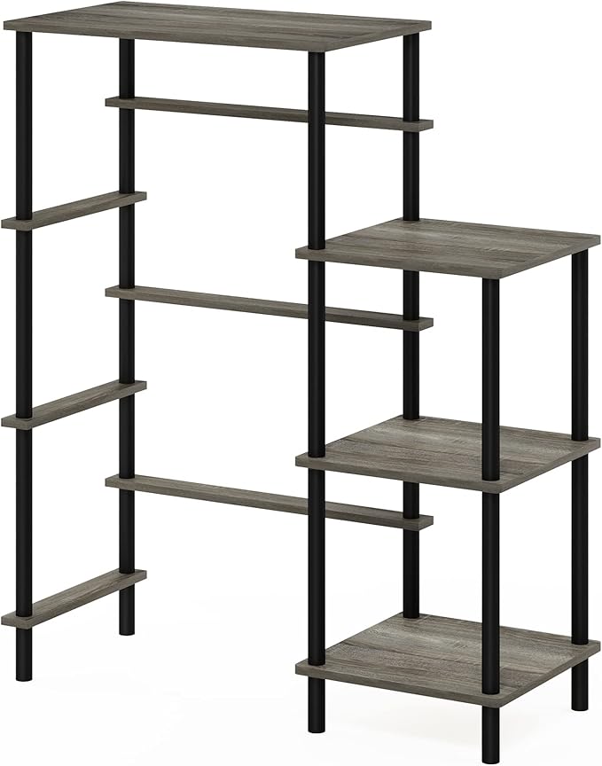 Furinno Turn-N-Tube Toolless Kitchen Storage Shelf Tall, French Oak Grey/Black, Fridge Space