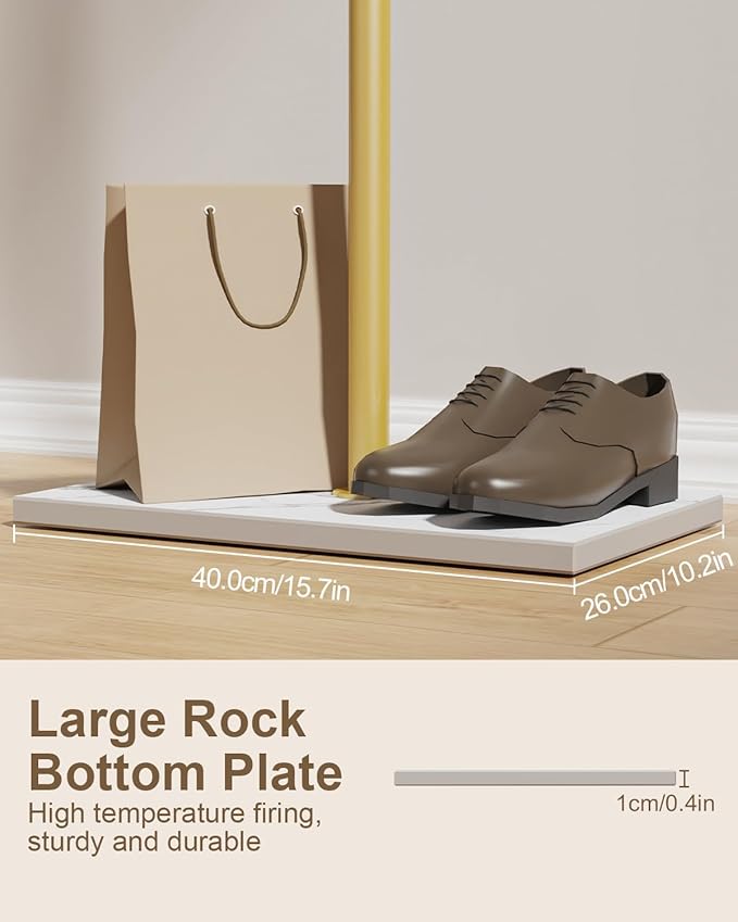 T-shaped Coat Rack Freestanding, Modern Clothes Rack with Rock Slab Base, Heavy-duty Metal Coat Tree for Boutiques, Hallway, Entryway, 68.9 Inches High, Golden Yellow, GYJ001WJ