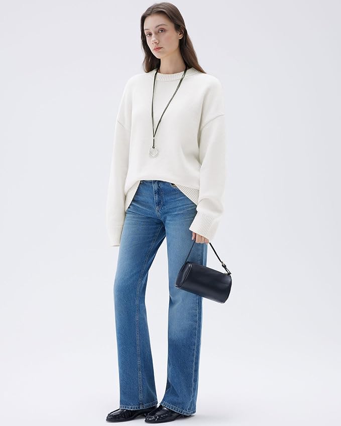 SUUKSESS Women Cashmere Blend Oversized Crew Neck Long Sleeve Pullover Sweaters