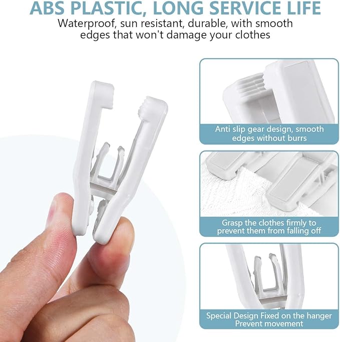 40 Pcs Plastic Baby Hanger Clips Slim-line Finger Clips Set for Clothes Hanger Velvet Hanger (White)