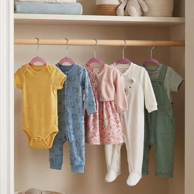CONCEPTS 40 Pack Baby Hangers Kids Acrylic Non Slip Glitter Clothes Hangers for Toddler Infant Newborn Closet Organizer Small Hangers for Baby Clothes Pants Shirts Space Saving Nursery