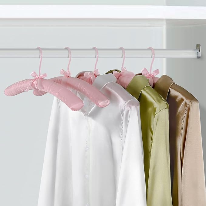 TOPIA HANGER Padded Hangers for Women Clothing,17-inch Satin Hangers 5 Pack Thick Foam Padded No Shoulder Bump for Sweaters, Coat, Blouses, Dresses-Pink,CT18P