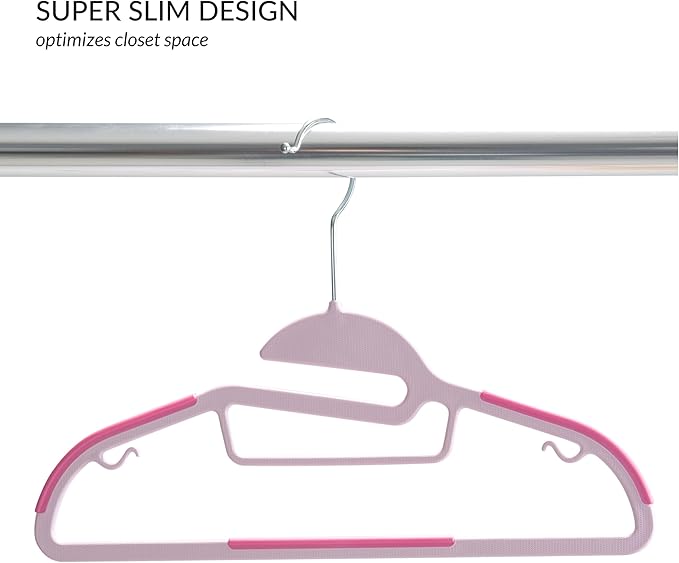 Simplify Kids 12 Pack Collar Ultimate Hangers, Non Slip Slim Space Savers, No More Stretching Baby Clothes, Pink, 3229-PINK