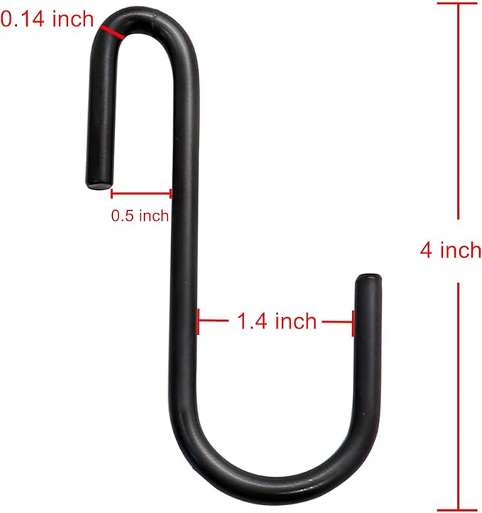 YourGift 10 Pack 4 Inch Heavy Duty S Hooks S Shaped Hooks Hanging Hangers Hooks for Kitchen, Bathroom, Bedroom and Office: Pan, Pot, Coat, Bag, Plants (10 Pack/Black/Large)