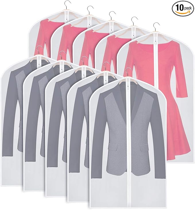 Zilink Clear Garment Bags Suit Bag for Storage 43-inch with Sturdy Zipper Suit Cover for Suit, Coat, Dress Clothes Cover Storage, Set of 10