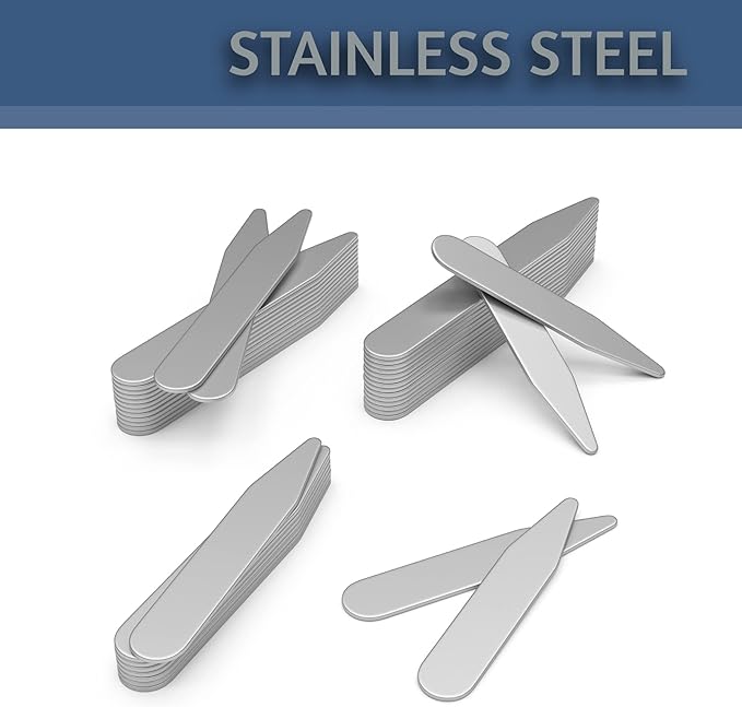 44 Metal Collar Stays for Men – 4 Sizes in Elegant Black Box