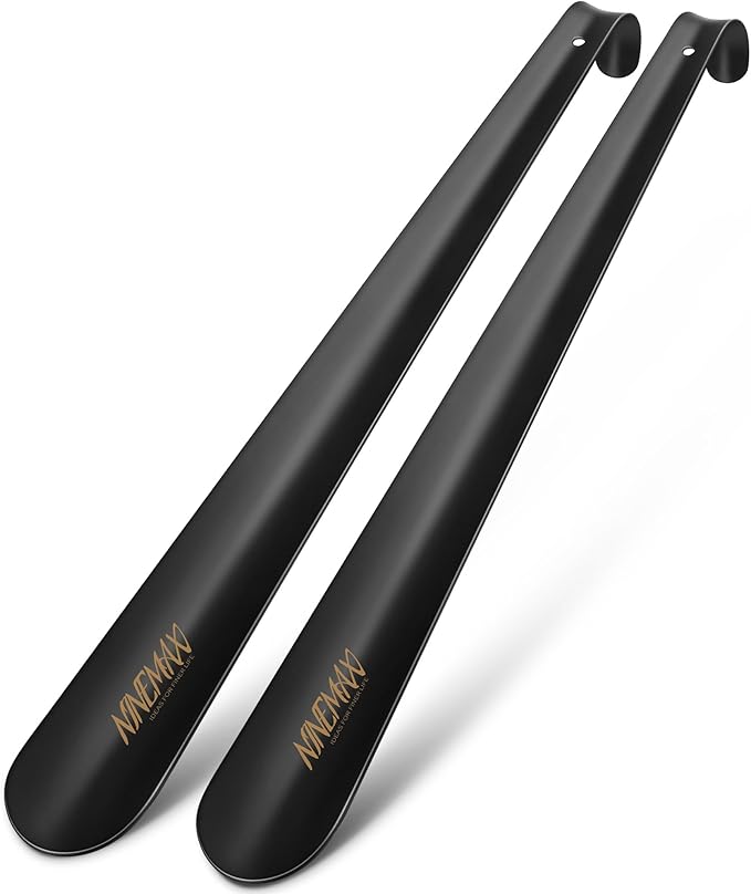 NINEMAX Shoe Horn Long Handle for Seniors Men Women, Metal Long Shoehorn for Boots, Shoe Spoon Helper 16.5''(Pack of 2)